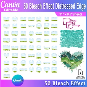 50 Bleach Effect Distressed Edge Canva Template Bundle, Editable PNG Frames, Vintage Grunge Border Shapes, T Shirt Design Backgrounds- AB970