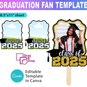 2025 Graduation Fan Template, Graduation Fan, Editable Graduation Fan Template, Canva Mockup, Grad Paddle Fan Template - A1192