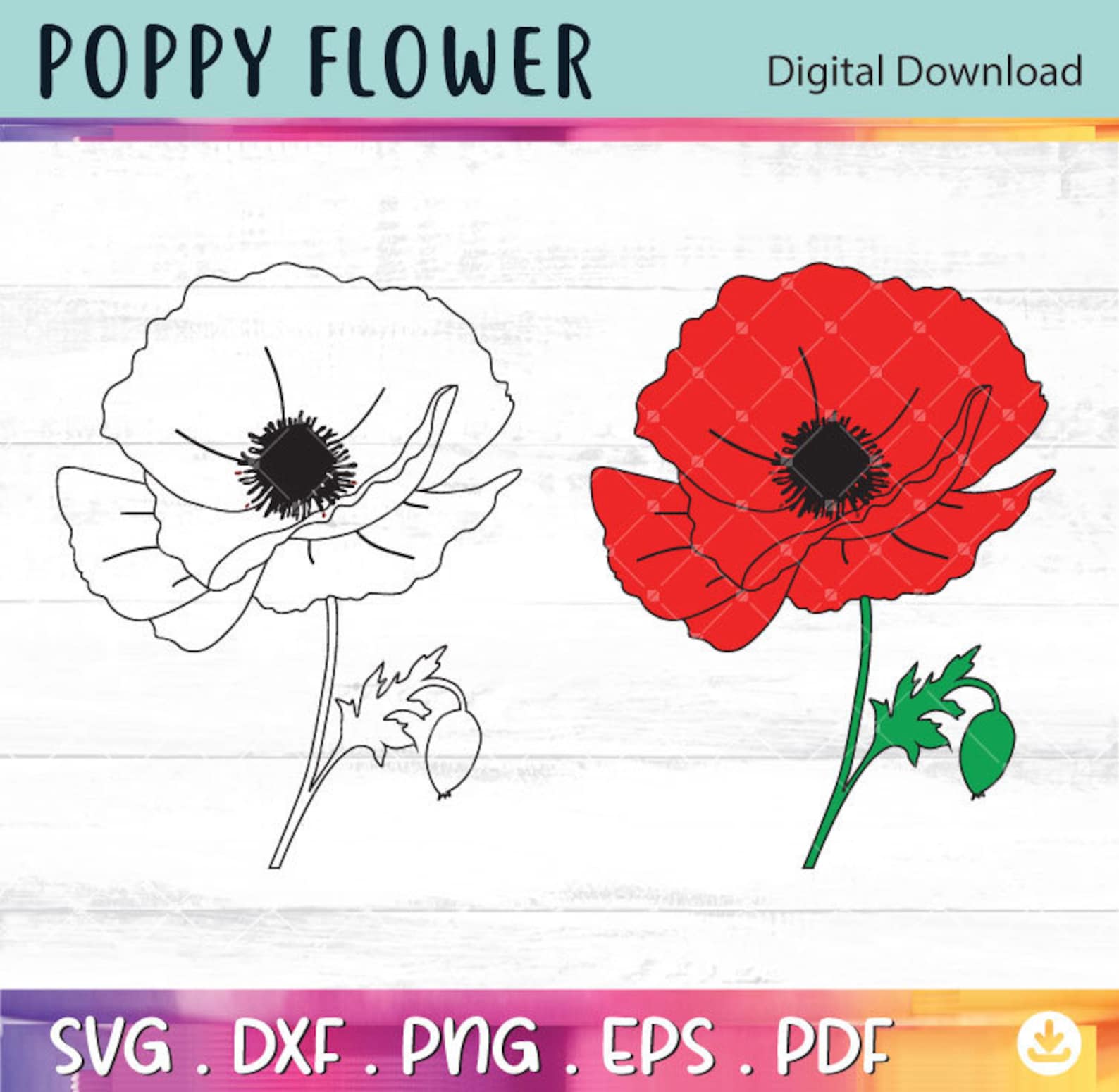 Poppy Cut Files Poppy Svg, Poppy Clipart, Flower Svg, Flower Cut File, Floral Svg ...