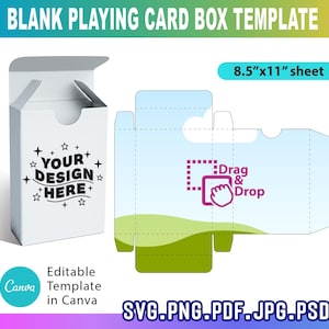 Blank Playing Card Box Template Svg, Poker Card Box Template, Editable Canva, Drag And Drop Template, Canva Card Box Template
