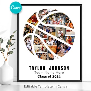 Basketball-Fotocollage, Canva-Vorlage, Coach-Geschenk Basketball, Sport-Fotocollage, Sportteam druckbar, Basketballspieler - A1140