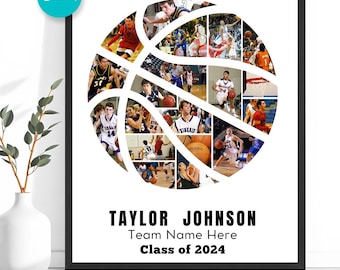 Basketbalfotocollage, Canva-sjabloon, basketbalcadeau voor coach, sportfotocollage, afdrukbaar sportteam, basketbalspeler - AB738