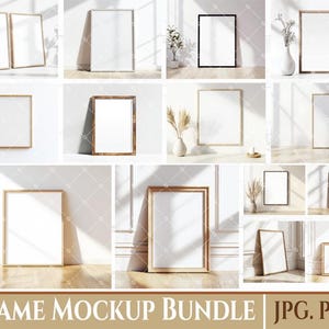 Vertical Frame Mockup Bundle, Modern Wood Mockup, Digital Frame mockup,Wooden mockup frame, Canvas Art Mock Up - A927