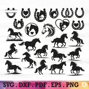 24 Horse SVG Bundle, Horse Silhouette, Horseshoe SVG, Horse Head svg, Horse Lover svg, Horse vector, Horse Heart, Cut files for Cricut A1166