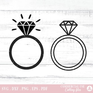 Diamond Ring Svg, Wedding Ring Svg, Engagement Ring Svg, digital file png, Svg Cutting Files for Cricut