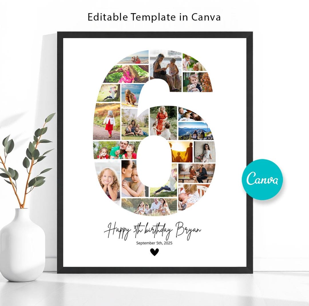 Editable 6th Birthday, 6th Birthday Photo Collage Template, Number 6 ...