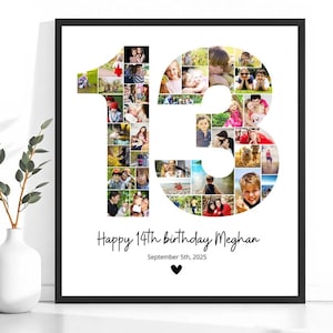 13th Birthday Photo Collage Canva, Editable 13th Birthday, Number 13, 13th photo collage, Editable 13th Birthday, 13th Birthday Canva- AB728