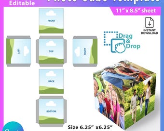 Photo Cube Canva Template, Custom Photo Cube Box, Canva Editable Template, Memory Photo Cube, 3D Cube Template, Photo Cube Svg,Dxf,Png AB883