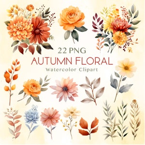 Autumn Flowers Clipart Bundle, Watercolor Autumn Bouquets, Watercolor Flowers, Autumn Wedding, Autumn Clipart PNG - A759