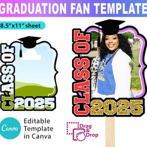 2025 Graduation Fan Template, Graduation Fan, Editable Graduation Fan Template, Canva Mockup, Grad Paddle Fan Template - A1192