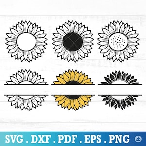 Sunflower Outline SVG, Sunflower SVG Bundle, Floral,Bundle , Sunflower Clipart, Split Sunflower Svg, Flower Frame Cut Files - A1099