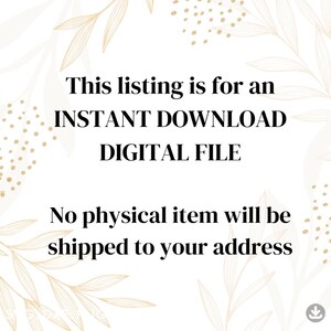 Pu&ograve; includere: Testo su uno sfondo bianco con un motivo floreale. Il testo recita: "Questo elenco &egrave; per un DOWNLOAD IMMEDIATO FILE DIGITALE. Nessun articolo fisico verr&agrave; spedito al tuo indirizzo."