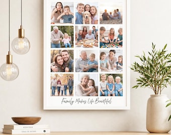 Family Photo Collage Template, 12 Photo Collage Frame, Editable Family Picture Poster, Personalized Wall Art Print,Memory Collage Gift AB975