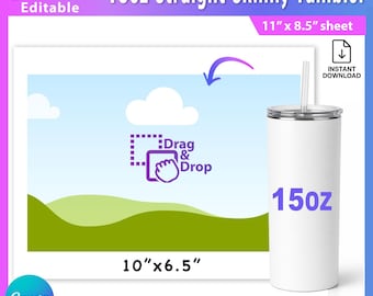 Sjabloon voor een smalle, rechte drinkbeker van 440 ml | Blanco witte drinkbeker mockup | Ontwerp voor sublimatieprint | Bewerkbaar Canva PNG AB926