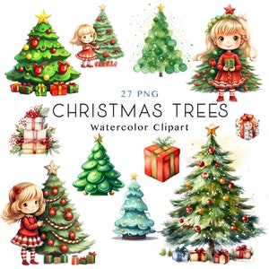 Watercolor Christmas Tree Clipart Bundle, Painted Tree Clipart, Clipart Bundle, Christmas Tree Png, Instant Download, Commercial Use - A731