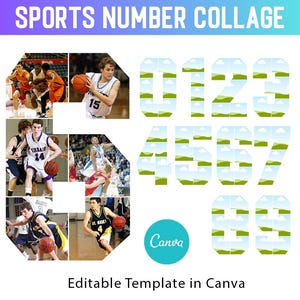 Collage de fotos de Canva con números deportivos Plantilla editable de Canva para un marco de collage de fotos numerado: del 0 al 9, ideal para cumpleaños y aniversarios -A1148