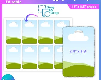 Bewerkbaar Canva-sjabloon voor bagagelabels, printbaar reislabel, doe-het-zelf-sjabloon voor bagagelabels, fotolabel met sleep-en-drop-functie, bagagelabel 2,4 x 3,8 cm - AB955