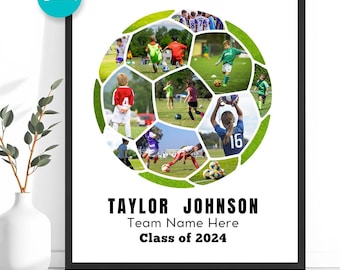 Soccer Photo Collage, Canva Template, Coach Gift Football, Soccer Ball Photo Collage, Sport Photo Collage, Birthday Photo Collage - AB738