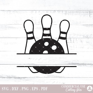 Bowling Split Monogram Svg, Bowling Svg, Bowling Clipart, Svg cut Files for Cricut