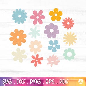 Retro Flowers Svg Bundle, Groovy svg clipart, Svg Retro Flowers, Retro Flowers Png, Groovy Flowers Svg, Daisy SVG, 60s 70s Flower Svg-A892
