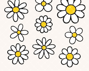 Daisy SVG-bundel, SVG-snijbestanden van bloemen, clipartset met madeliefjes, bloemen-SVG voor Cricut en Silhouette, PNG, DXF, EPS, PDF, retro snijbestand met madeliefje - AB953
