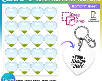 2" Heart Keychain Template Canva Editable | Printable Sublimation Heart Keychain Sheet Png Svg Pdf Jpg Eps - AB970