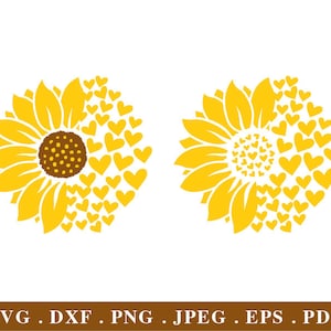 Sunflower Hearts SVG, Sunflower and Hearts svg, sunflower clipart, flower svg, for cricut silhouette, svg, dxf, eps, png