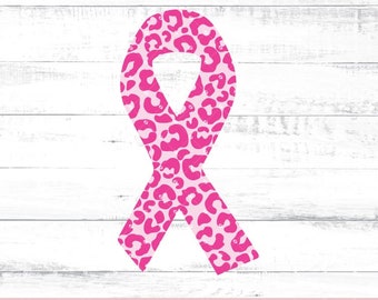 Leopard Ribbon Svg, Breast Cancer Leopard Svg, Breast Cancer Awareness Ribbon Svg, Ribbon Cancer Svg, digital file, Files for Cricut - AB194