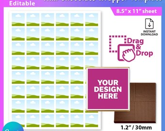 Sjabloon voor een etiket voor Napolitaanse chocolade, etiket voor feestartikelen, vierkant chocolade-etiket van 30 mm (1,2 inch), bewerkbaar Canva mini-chocolade-etiket, SVG, DXF - AB880