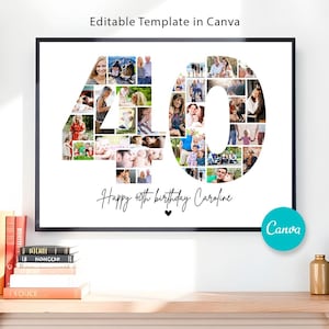 40e verjaardag fotocollage sjabloon, gepersonaliseerde 40e verjaardag, nummer 40 collage, 40e verjaardag Canva, familie gepersonaliseerd cadeau - A1015
