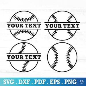 Peut inclure: Quatre designs de baseball noir et blanc avec un cercle divisé et un espace pour du texte qui dit "Votre texte".