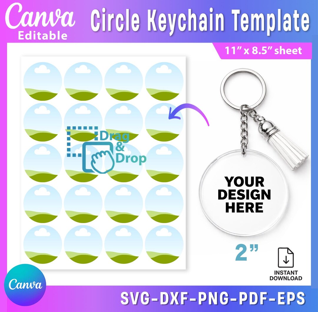 Keychain Frame Editable Circle Keychain Template, 2