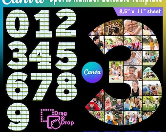 Sports Number Canva Photo Collage Editable Canva template for a numbered photo collage frame: 0-9 ideal for birthdays anniversaries -AB845