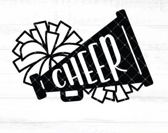 Cheer Megaphone Svg, Cheerleader Svg, Sports Clipart, Pom Pom Outline for Cheer, Cheerleading, Cheerleader Megaphone with Pom Pom - A898