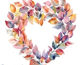 14 Autumn Leaves Heart Clipart, Printable High Quality PNG, Digital download, Transparent Png, Watercolor Clipart Png, Png Clip Art - A610