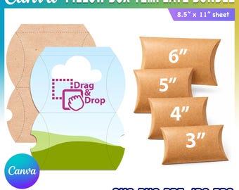 Bewerkbare sjabloonbundel voor kussenvormige geschenkdoosjes, printbare cadeauverpakkingen in SVG, PNG, PDF, JPG en EPS-formaat - AB955