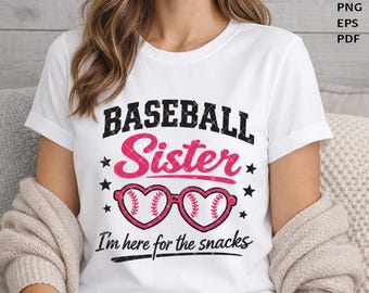 Baseball Sister SVG | Ik ben hier voor de snacks | Snijbestand voor honkbalzonnebril | Ontwerp voor sportshirt voor zus | Cricut Silhouette - AB915
