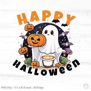 Cute ghost Pumpkin png - Halloween Coffee Clipart - Sublimation Design - Sticker png - Bat png - Pumpkin clipart - Instant Download - A915