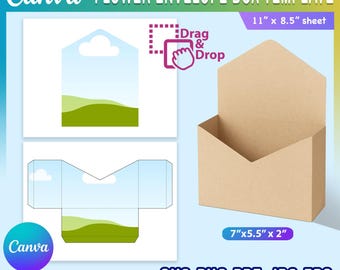 Sjabloon voor een envelopdoos met bloemenmotief, bewerkbaar in Canva, Canva-sjabloon voor een envelopdoos, SVG, PNG, EPS, digitale download - AB880