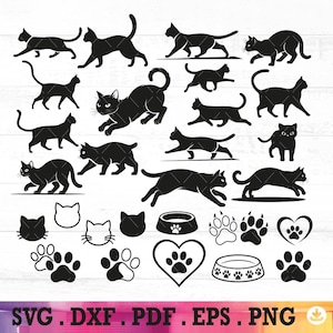 Cats silhouette SVG Bundle, Cat SVG, Cat Head & Face SVG, Pet Silhouette, Cat Design, Kitten Svg, Cat Vector, Paw Print Svg - A1164