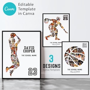 Basketbal Fotocollage Sport Speler Sport Speler Gepersonaliseerde Collage Basketbal Coach aangepaste Canva Sjabloon Afdrukbare Collage - A1147