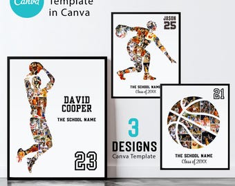 Basketball-Fotocollage, Sportspieler, personalisierte Collage, Basketballtrainer, benutzerdefinierte Canva-Vorlage, druckbare Collage – AB743