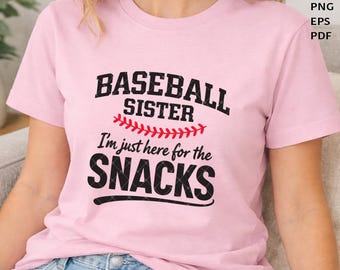 Baseball Sister SVG | Ik ben hier voor de snacks | Snijbestand voor honkbalzonnebril | Ontwerp voor sportshirt voor zus | Cricut Silhouette - AB916