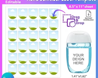Etiket voor handdesinfectiemiddel (Canva-sjabloon) | Etiketontwerp voor 30 ml desinfectiemiddel | Bewerkbaar etiket voor miniflesjes | Printbaar en digitaal - AB927