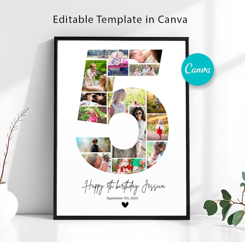 Editable 5th Birthday, 5th Birthday Photo Collage Template, Number 5 ...