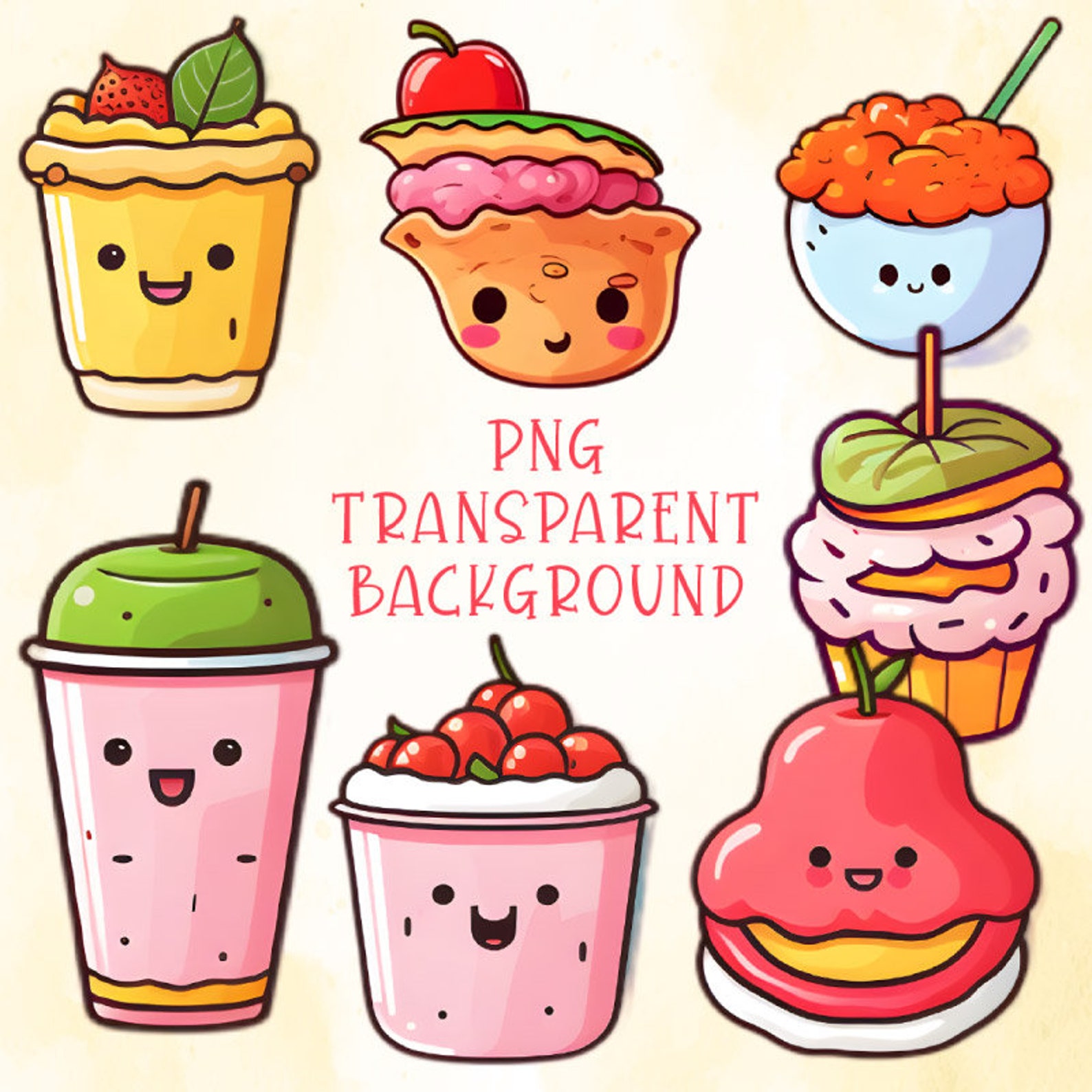 Kawaii Food Clipart, Food Clipart, Cute Kawaii Drinks and Food ...