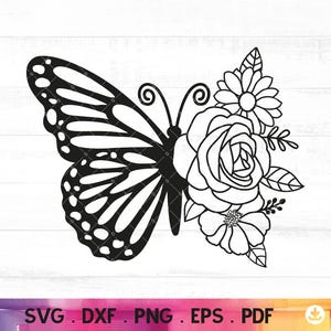 Floral Butterfly SVG, Butterfly Clipart, Floral Cut Files for Cricut, Flower Line, for Silhouette, Butterfly Svg, Digital Download - A978
