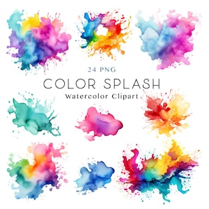 Watercolor Color Splash Clipart PNG, Paint Splatter Clipart, Abstract Clipart, Commercial Use, Watercolor Clip Art, Instant Download - A730