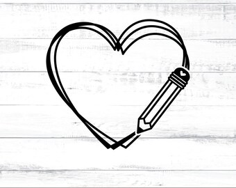 Leraar Hart SVG, Potlood Hart SVG, Leraar Hart PNG, voor Cricut Silhouette - AB242