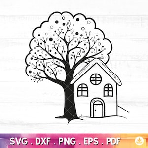 Little House and Tree Svg,House Clip Art, Tiny House Svg, House Outline svg, Scandinavian house SVG, Cute House Svg, Little House Png - A980